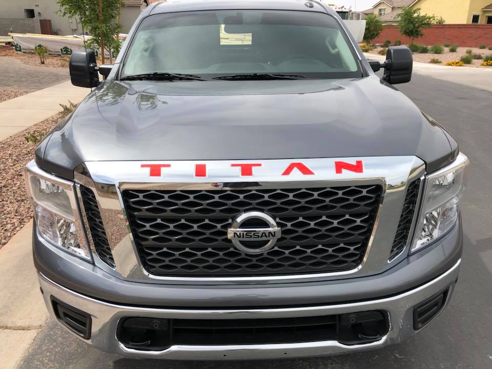 2016 - 2019 Nissan Titan Front Grille, Side and Rear Emblem Overlay Decal/Letters - Texas Decal King, LLC