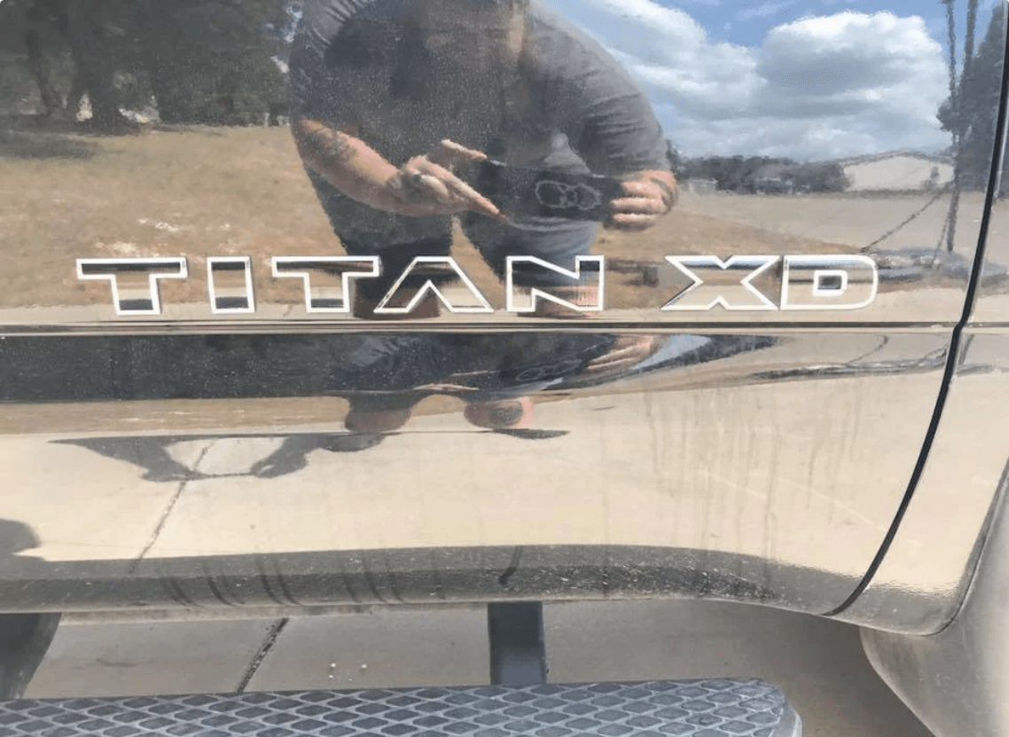 Nissan Titan Emblem Overlay Decals for 2016 - 2019 Models - Customizable Side & Rear Letter Stickers - Texas Decal King, LLC