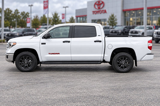 2007-2021 Toyota Tundra door decal in red vinyl on white truck