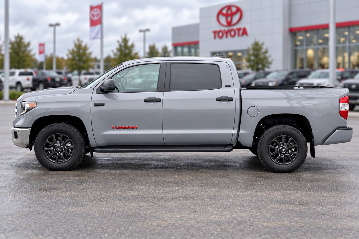 2007-2021 Toyota Tundra door decal in red vinyl on gray truck