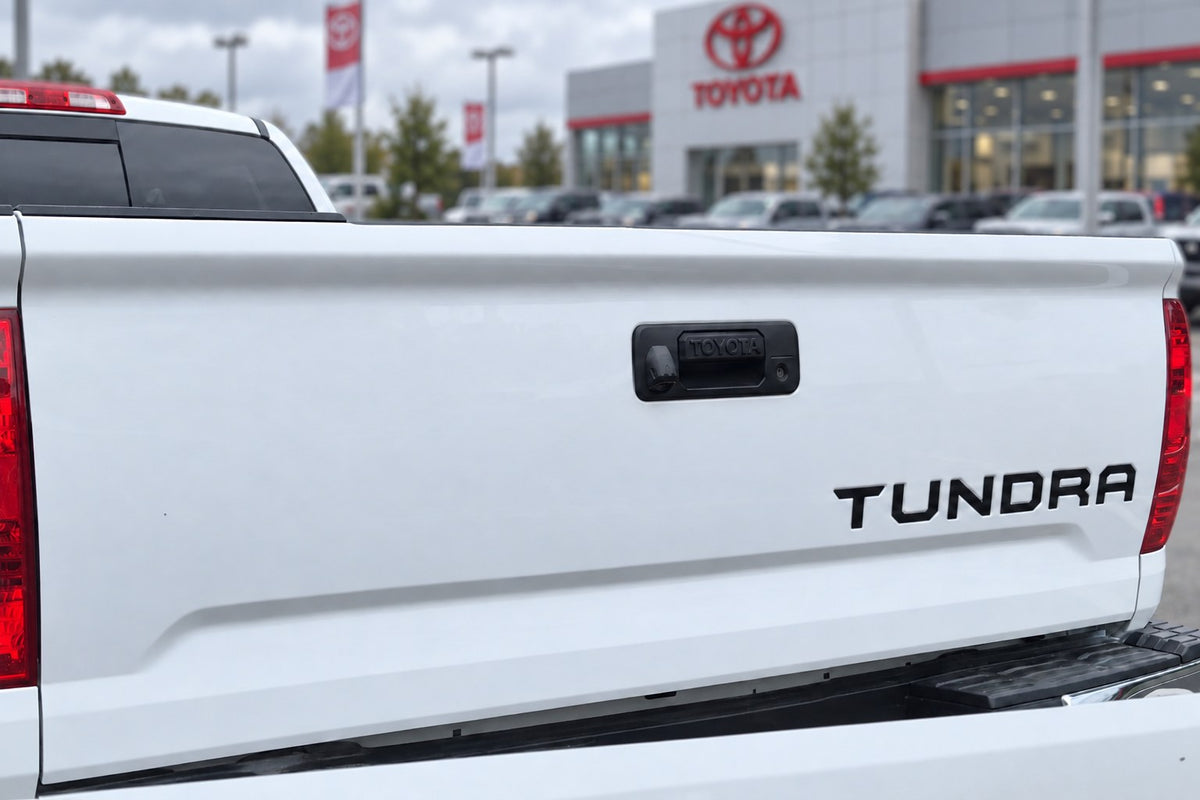 2007-2021 Toyota Tundra tailgate decal inlay in black vinyl on white truck