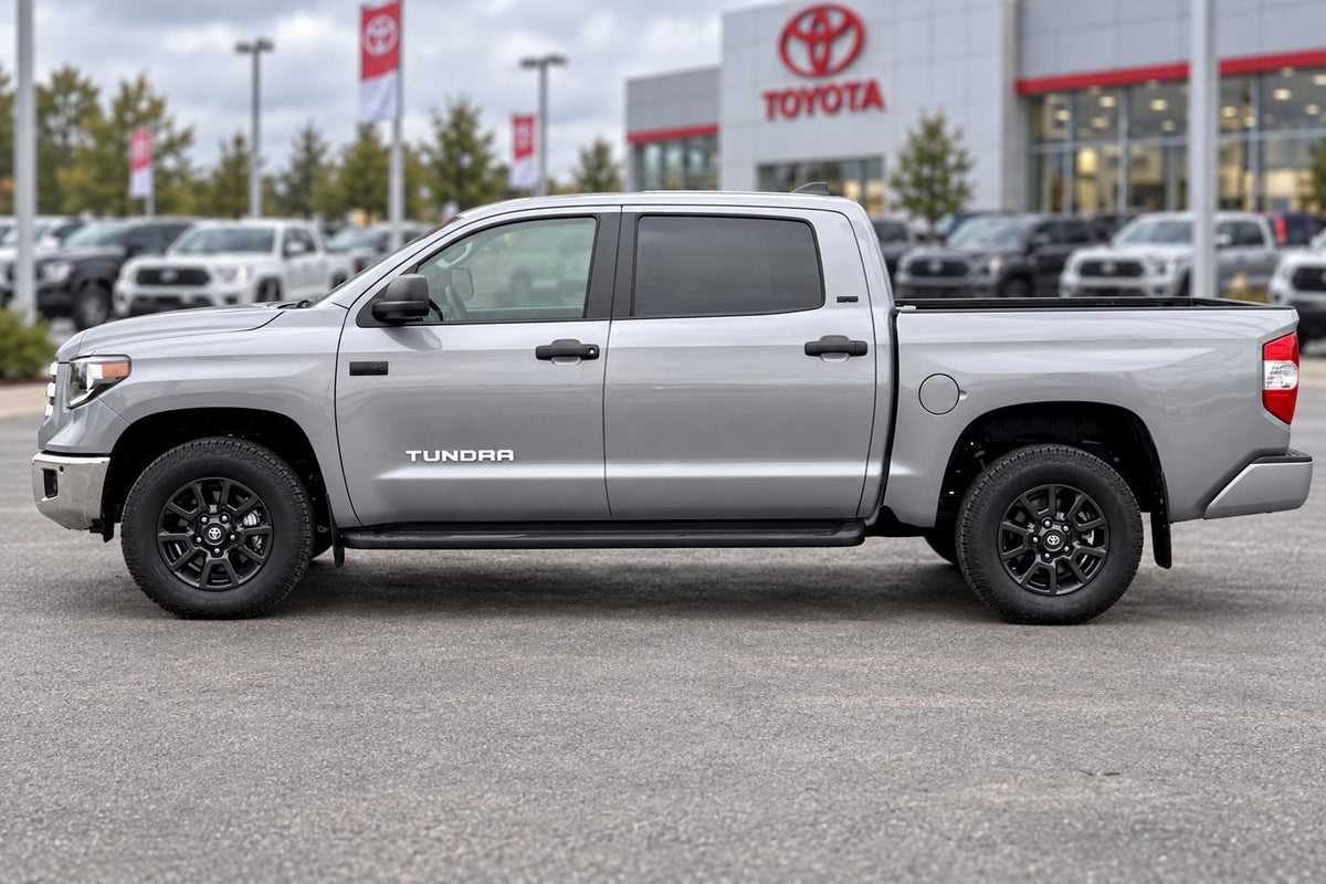 2007-2021 Toyota Tundra door decal in white vinyl on silver truck