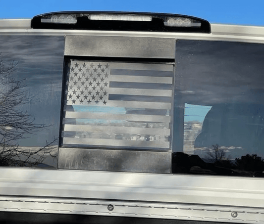 Patriotic Nissan Titan Rear Window Flag Decal | Sliding Glass Accessory for 2016 - 2025 Models - Texas Decal King, LLC